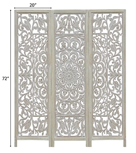 Room Divider Wood Screen - Ghanti Bells Antique Brown - 4 Panel Folding 72 x 80 - Assembled Hand Carved Decorative Functional Versatile Portable Partition Reversible Privacy Boho - COTTON CRAFT