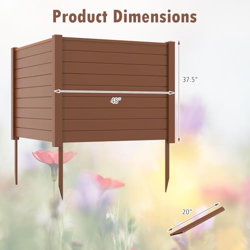 Happygrill Air Conditioner Fence, 2-Panel Trash Can Enclosure w/Stakes, 48”L x 37.5”H Pool Equipment Fence Screen, Freestanding Outdoor Privacy Fence Panel Kit for Lawn, Garden & Patio, Brown