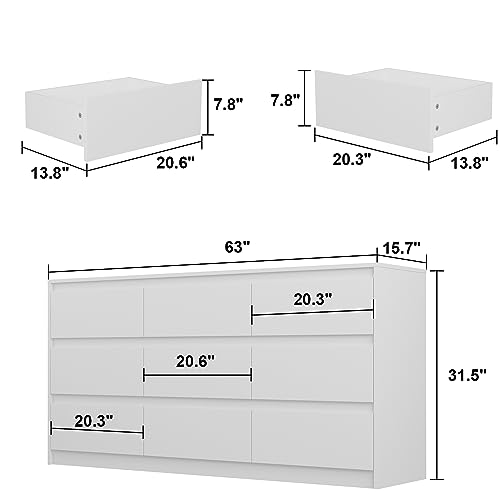 Hitow 9 Drawer Dresser for Bedroom with Deep Drawers, Large Floor Wood Dressers & Chest of Drawers Handle Free, Modern Black Long Dressers for Closet Living Room, Euro Slide (63"W x 15.7"D x 31.5"H)