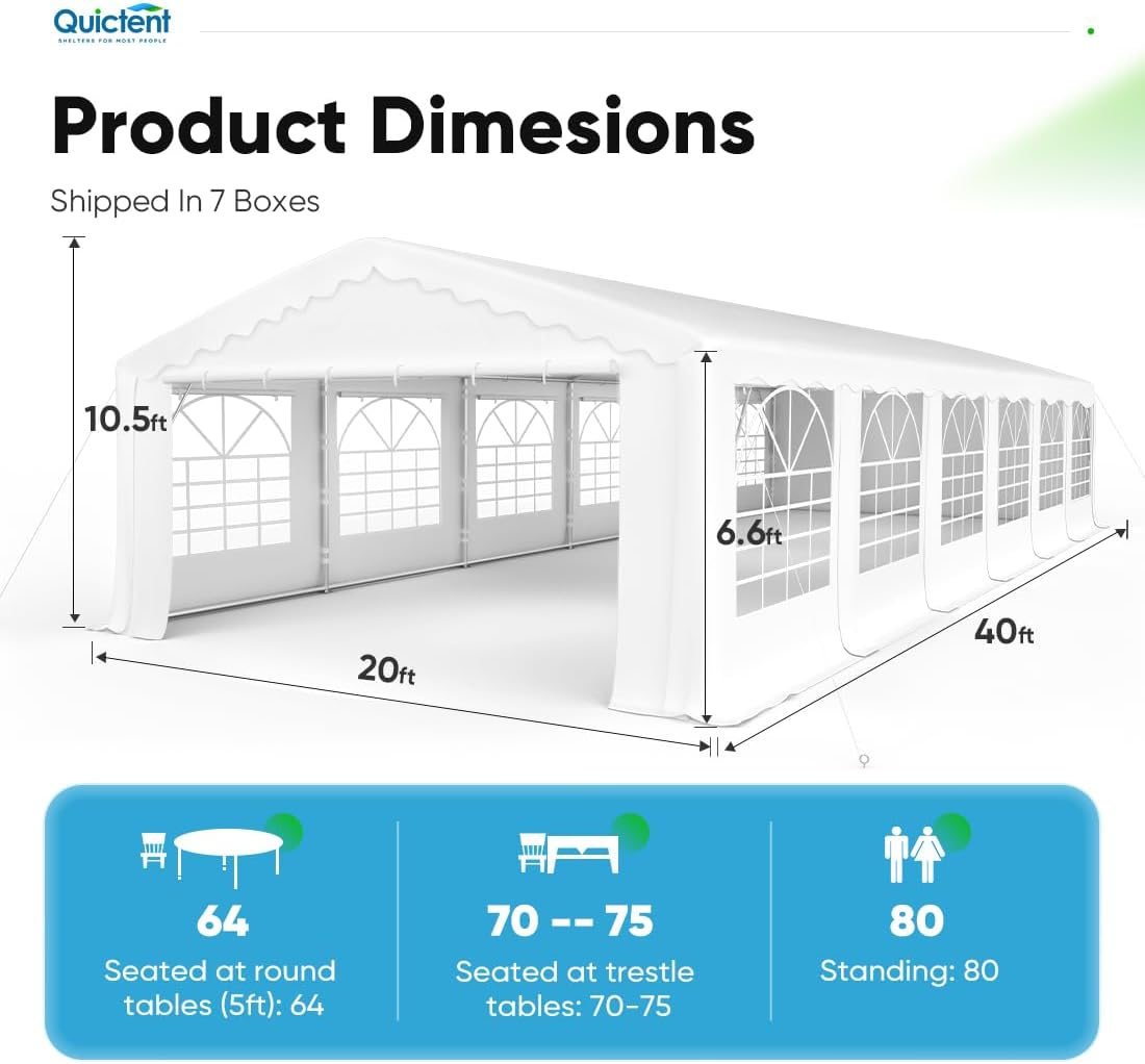 Quictent Premium 20x40 Party Tent Heavy Duty Outdoor Galvanized Gazebo Wedding Tent Carport Event Shelter Large Canopy Tent with Storage Bags(Ripple)