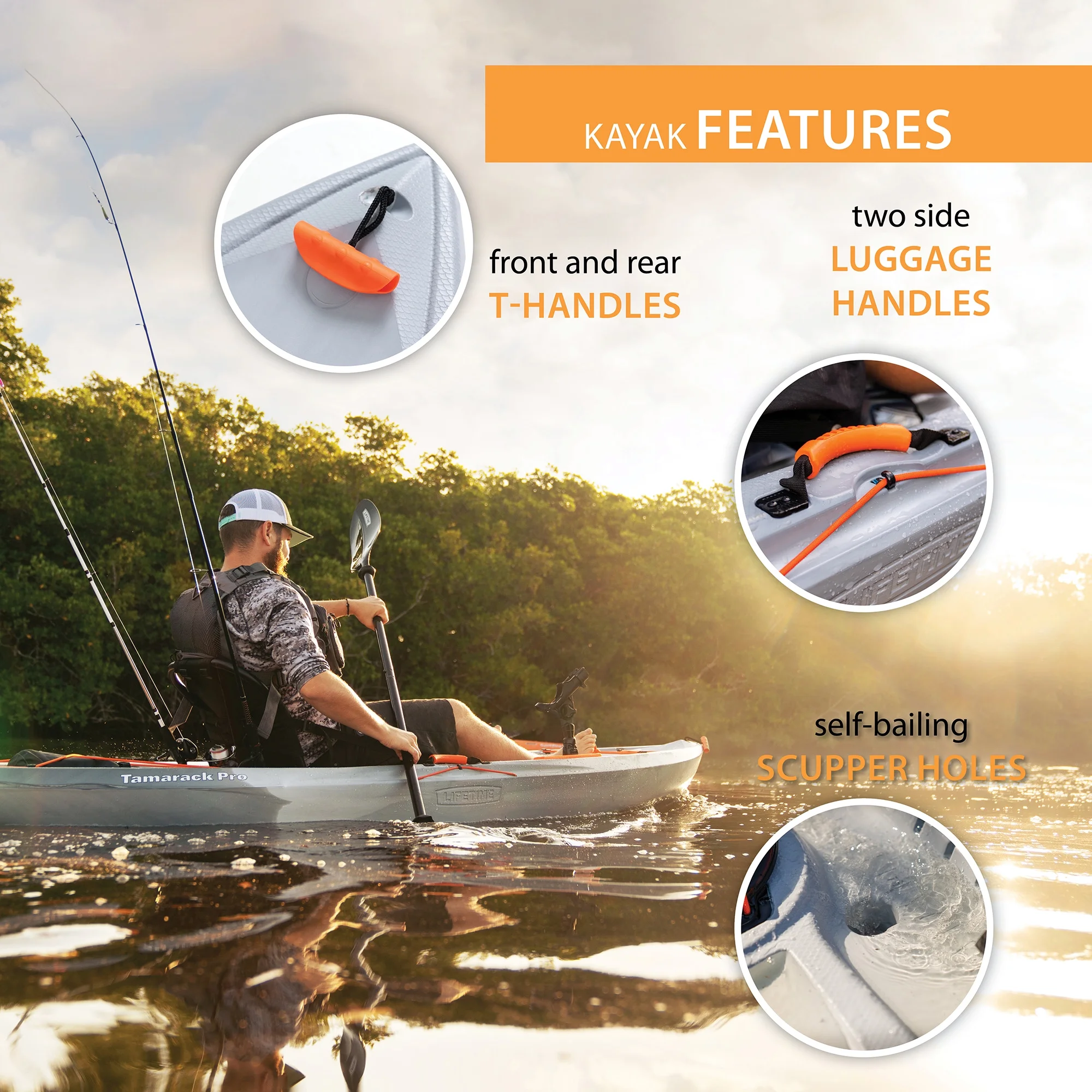 Lifetime Tamarack Pro 123 inch Sit-on-Top Kayak, Eclipse Fusion (91058)