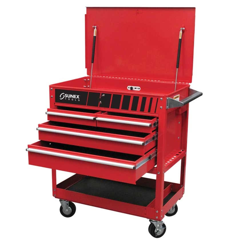 Sunex 8054BK 4 Drawer Service Cart with Locking Top, Black
