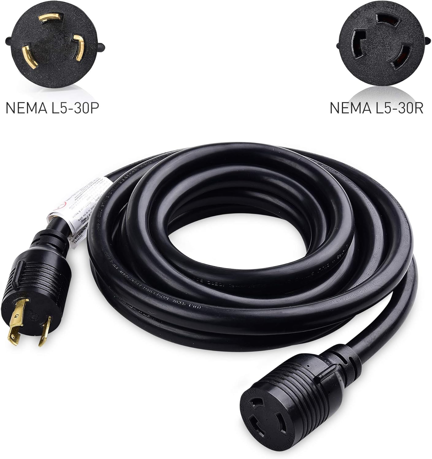 Cable Matters 3 Prong 30 Amp Locking Generator Extension Cord 25 ft (NEMA L5-30P to L5-30R) with Carry Strap
