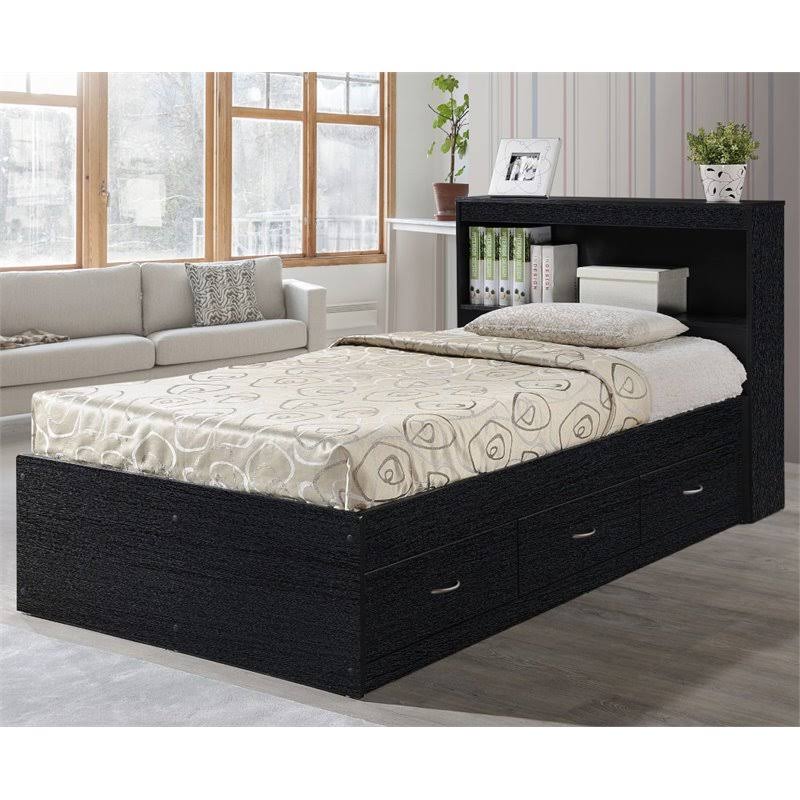 Pemberly Row Twin Captain Storage Bed with 3 Drawers in Black