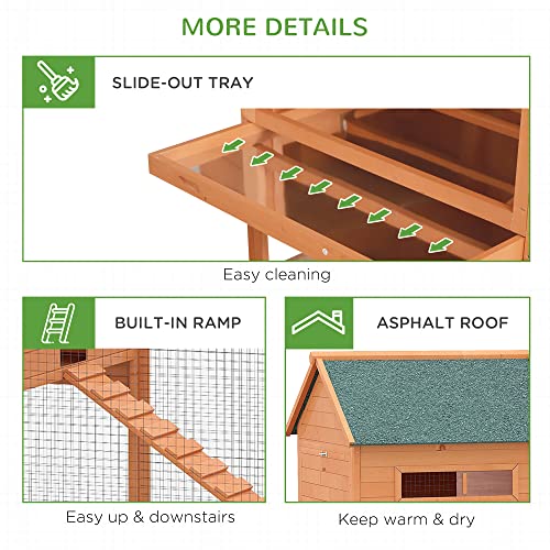 PawHut 137" Chicken Coop for 8-10 Chickens, Large Chicken House, Wooden Poultry Hen Cage with Nesting Box and Run for Backyard, Gray