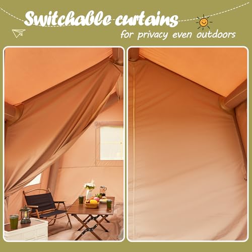 YOLENY Inflatable Tents for Camping, 4/6/8/10/12 Person Tent with TPU Skylight, Mesh Windows, Stove Jack & Pump, Easy Setup 4 Season Glamping Tent, Waterproof & Windproof