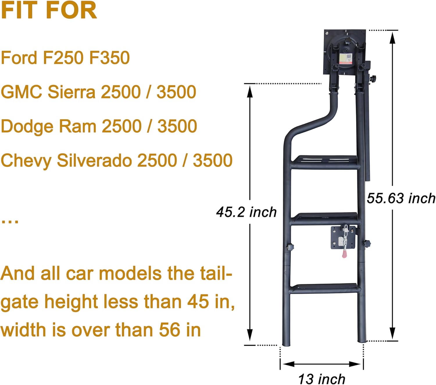 45" Foldable Pickup Truck Tailgate Ladder with Grab Handle, 360° Rotatable Heavy Duty Universal Folding Tailgate Step Ladder with Handrail for Pickup Truck (F250, RAM 2500 etc.) Accessories