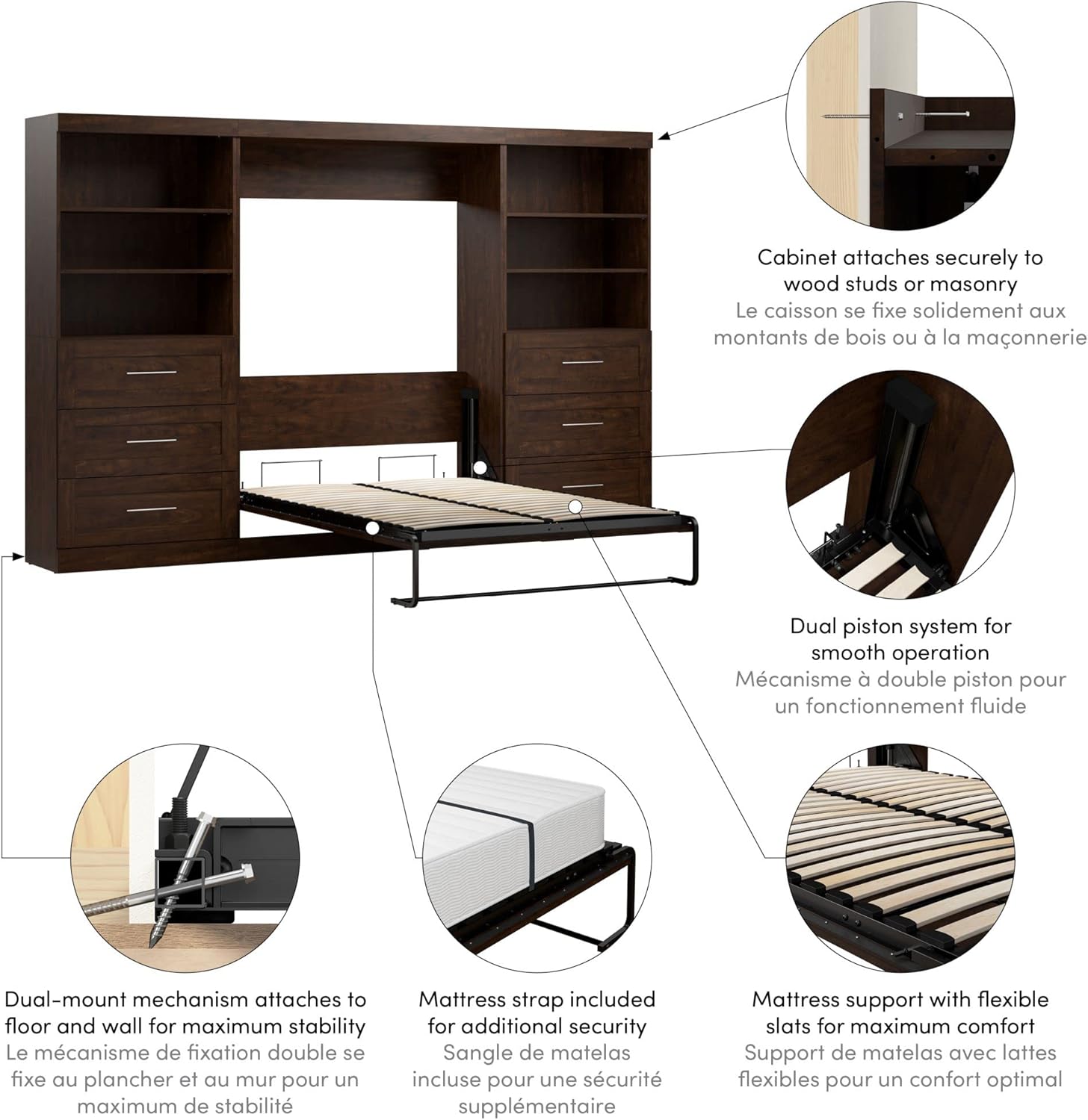 BESTAR Pur Murphy, Space-Saving Wall Bed for Multi-purpose Room, FULL, Chocolate