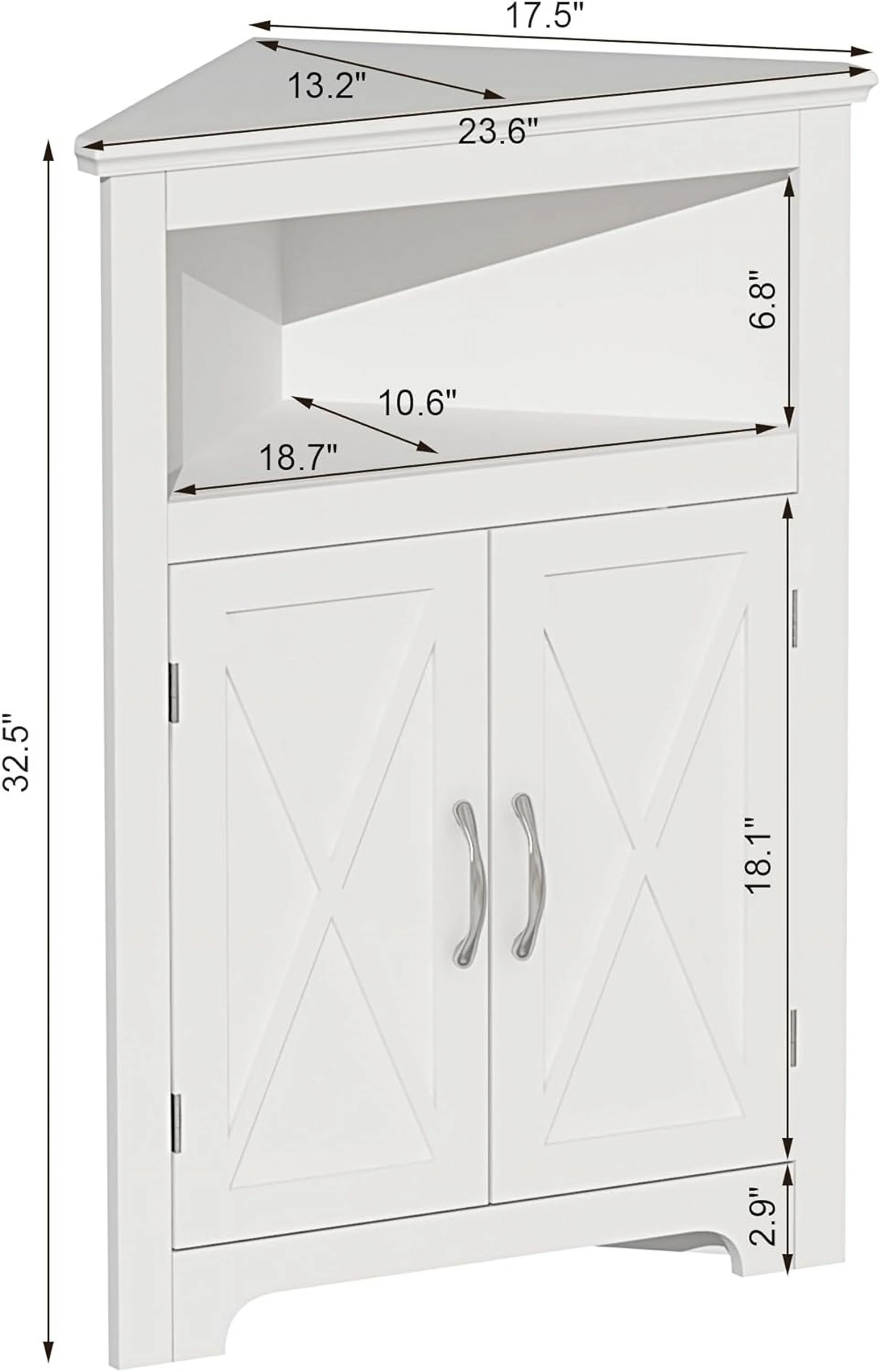 QCAI Corner Storage Cabinet, Small Corner Cabinet with Barn Door Design and Adjustable Shelf, Home Space Saver for Living Room, Bathroom, Kitchen, Bedroom, White