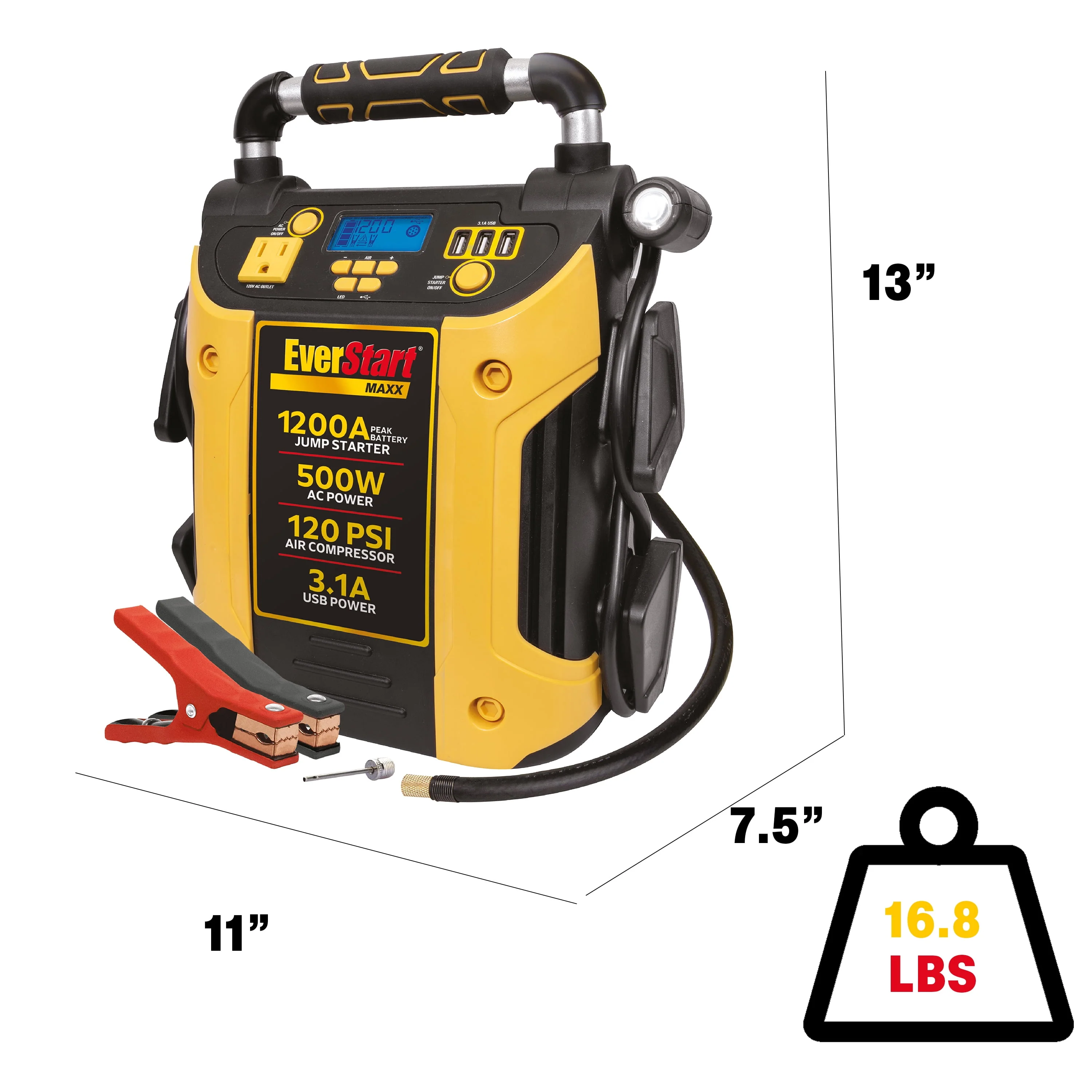 EverStart Maxx J5CPDE 1200 Peak Amps Jump Starter, Power Station, 500W Inverter, 120 PSI Compressor