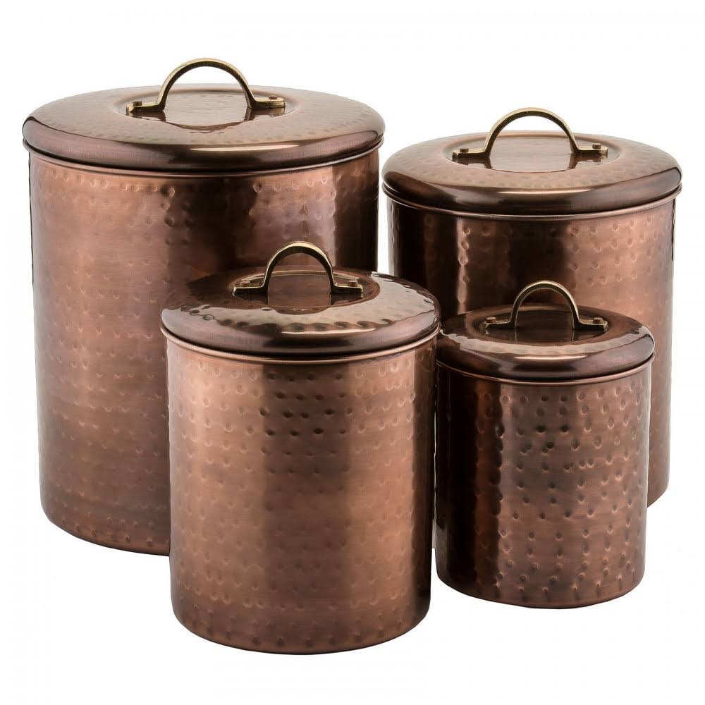Hammered Antique Copper Canisters with Fresh Seal Covers, Set of 4 by Old Dutch International - 1843