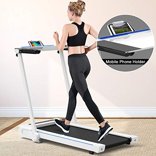 Goplus 3-in-1 Treadmill with Large Desk, 2.25HP Folding Electric Treadmills, LED Display, Remote Control, Blue Tooth Speakers, Walking Jogging Machine for Home/Office Use