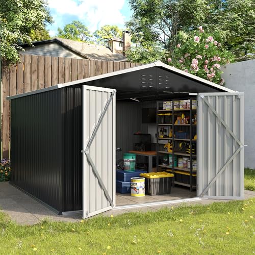 UDPATIO Outdoor Storage Shed 6 x 6 FT, Resin Garden Sheds with Floor Plastic Patio Outdoor Storage Shed with Lockable Door for Tool, Bike, Garbage Gray White