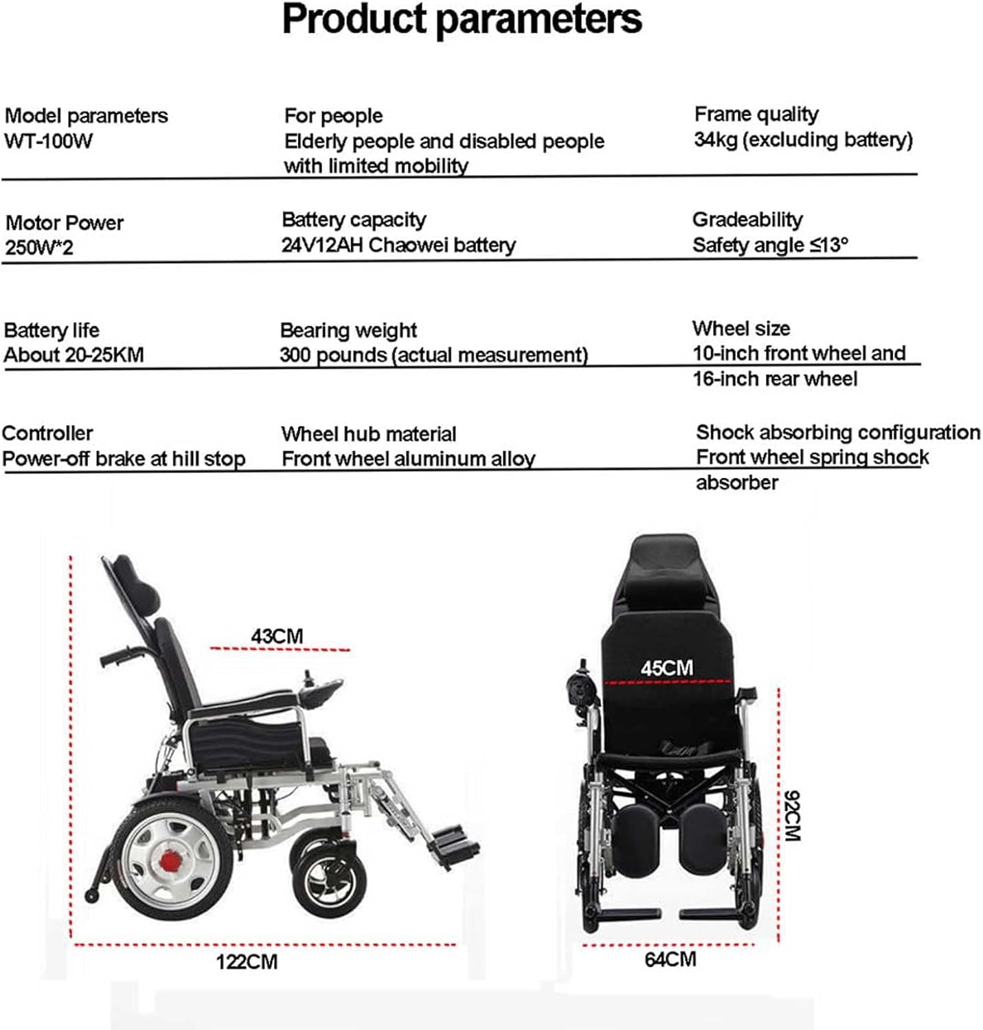 Electric Wheelchairs for Adults All Terrain Wheelchair Foldable Electric Wheelchair with 500W Dual Motor with 40A Lithium Battery,Adjustable Backrest and Pedal Angle 360° Joystick