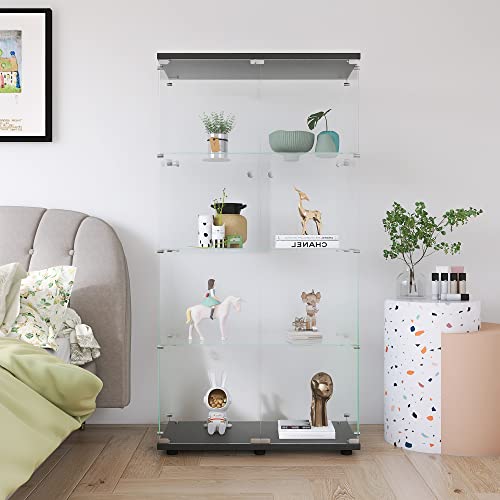Henf Glass Display Cabinet with 4 Shelves,Modern Curio Cabinets with Glass Door & Lock,Floor Standing Storage Collection Display Case for Living Room Bedroom Office,16.7" W x 14.3" D x 64.7" H,White