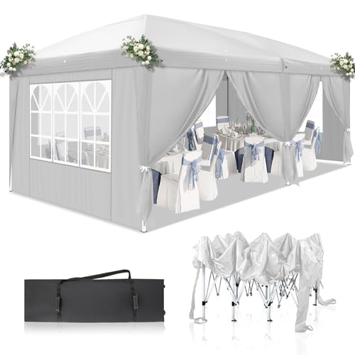 10x20 White Pop Up Canopy Tent Heavy Duty with 6 sidewalls Commercial Outdoor Party Tent Event Wedding Tents Instant Canopy Gazebo with Carry Bag UPF 50+ Waterproof Adjustable Height