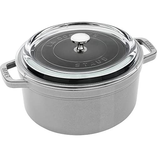 Staub Cast Iron 4-qt Round Cocotte with Glass Lid - Cherry & Accessories Turner, One Size, Matte Black
