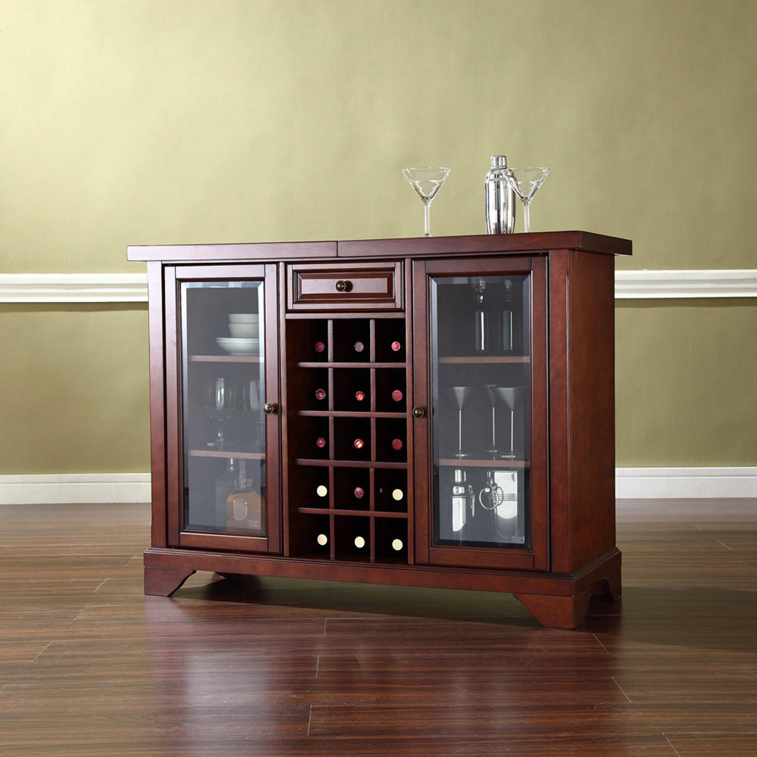 Wellington Sliding Top Bar Cabinet in Vintage Mahogany Finish