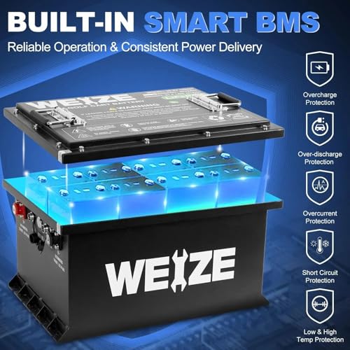Weize 12V 100Ah TM LiFePO4 Lithium Battery, Built-in Smart BMS, Group 31 Deep Cycle Battery Perfect for Trolling Motor, RV, Solar, Marine, Overland/Van, and Off Grid Applications