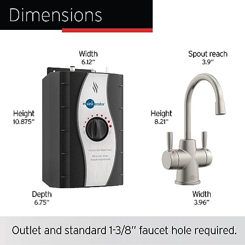 InSinkErator HOT250 Instant Hot Water Dispenser System, Single-Handle Faucet in Satin Nickel with 2/3-Gallon Stainless Steel Tank, H250SN-SS