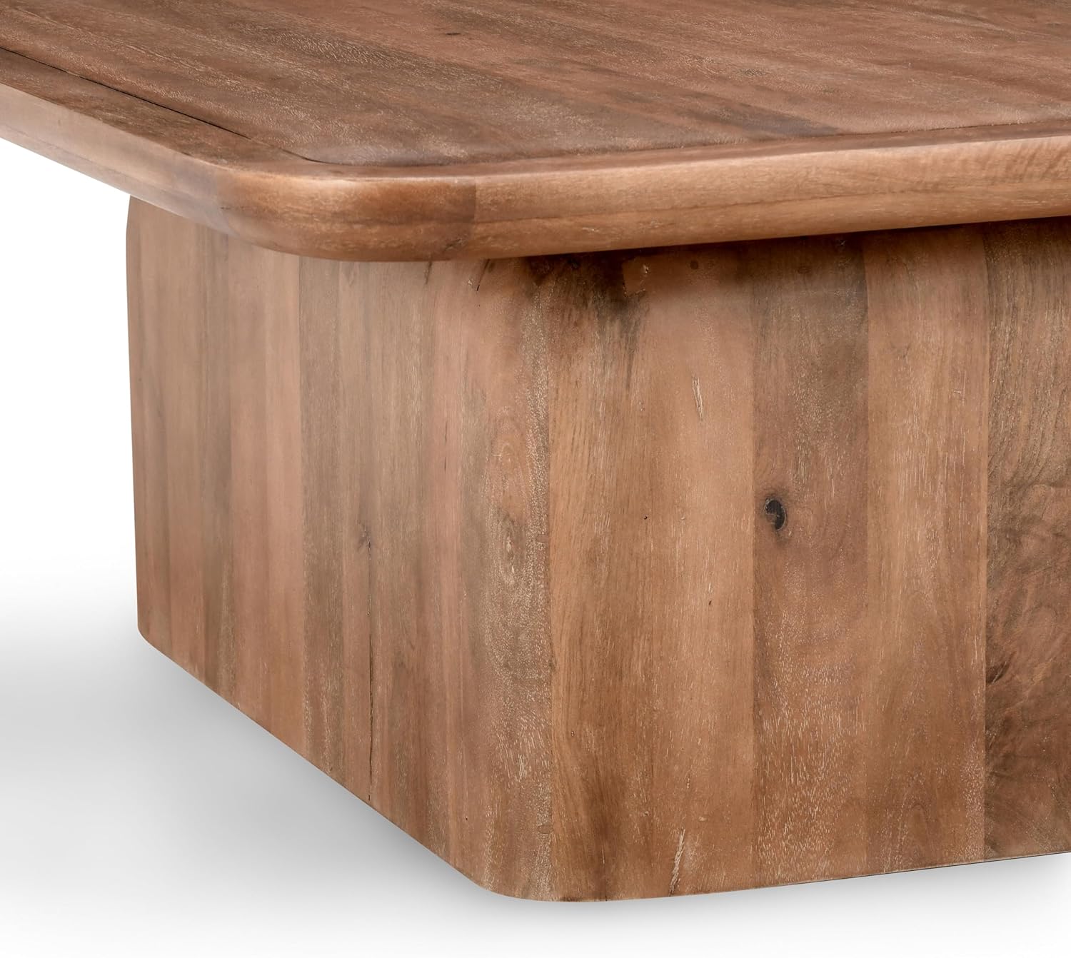 Benjara Loe 48 Inch Coffee Table and Square Top and Solid Mango Wood Platform Plinth Base, Brown