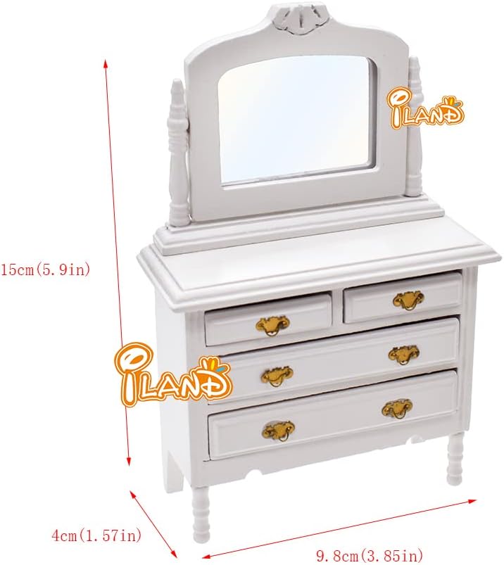 iLAND Dollhouse Furniture of Miniatures Pink Dollhouse Bedroom on 1/12 Scale for Girls, Dollhouse Bed w/ Piano (Sweet Doll Furniture 6pcs)