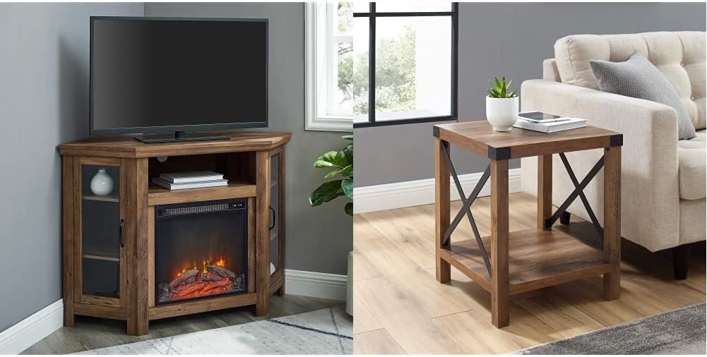 Walker Edison Alcott Classic Glass Door Fireplace Corner TV Stand for TVs up to 55 Inches, 48 Inch, Espresso