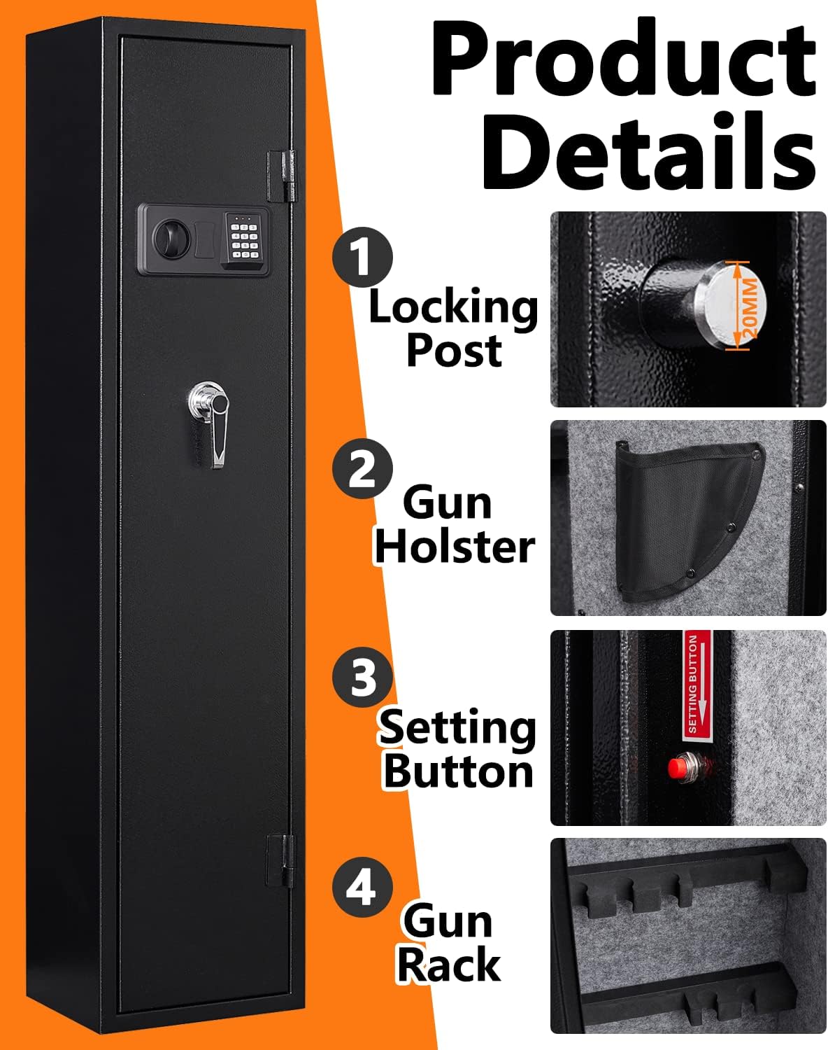 6-5 Gun Safe,Gun Safes for Home Rifle and Pistols, Quick Access Rifle Safe,Gun Safes for Home Rifle and Shotguns with Adjustable Dividers & Racks, Dual Alarms & Silent Mode