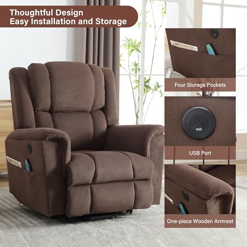 Power Lift Chair with Heat and Massage, Electric Wooden Frame Power Recliner Chair for Elderly with Side Pocket, USB Charge Port, Easy to Assemble