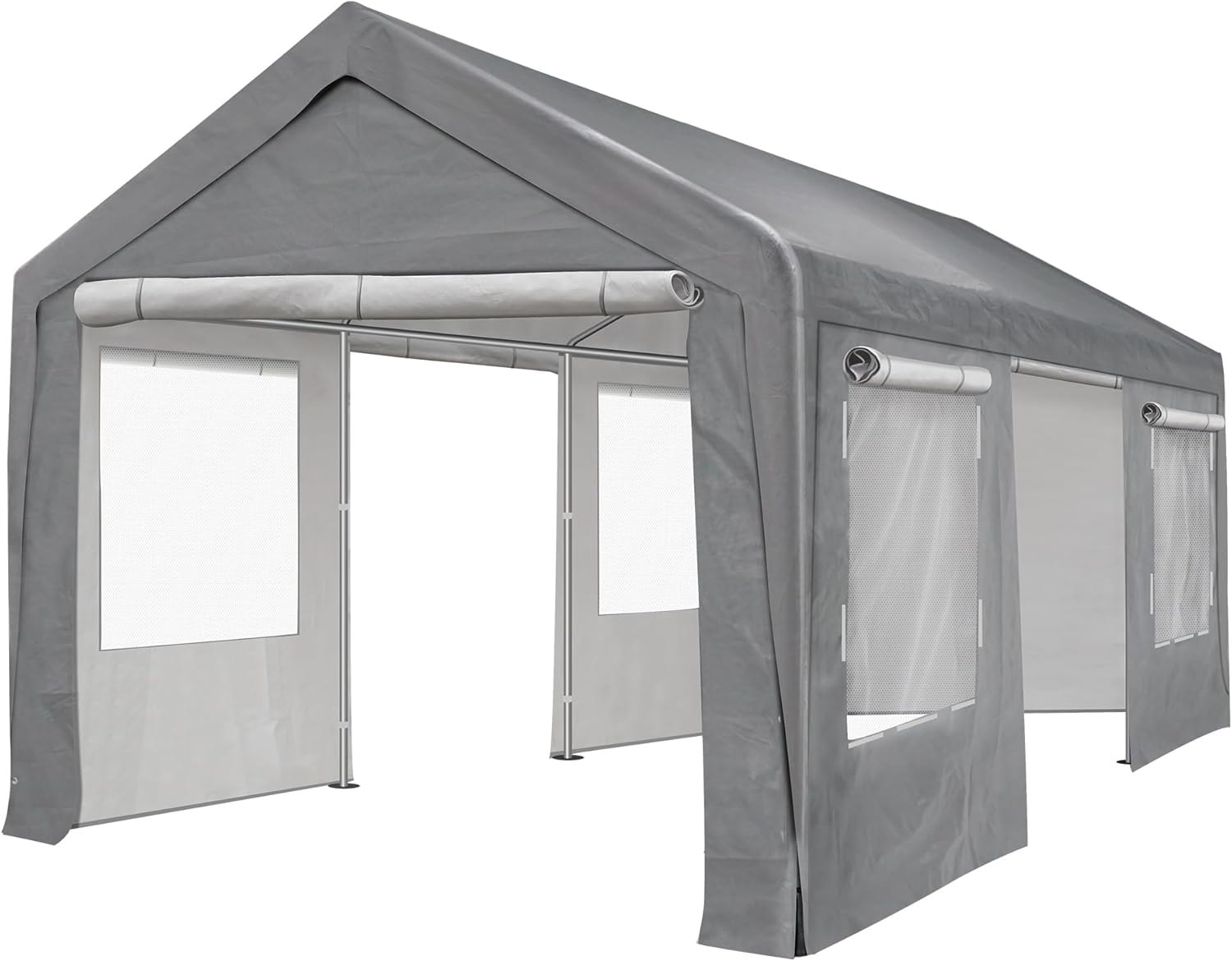 10'x20' Portable Carport Garage, Outdoor Storage Shelter Shed, Durable Zipper Car Canopy with Roll-up Doors and Windows, Heavy Duty Metal Frame, Waterproof Carport Tent for Generator Vehicles