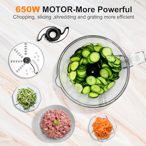 Homtone 16 Cup Food Processor, Aluminum-Diecast Blender and Food Processor Combo, 5 Preset Modes Vegetable Chopper Electric, 8 Blades 11 Functions for Home Use, Stepless Speed Control, 650W, Sliver
