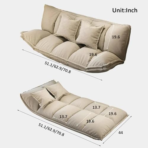 Convertible Folding Sofa Bed, Multifunctional Lazy Floor Couch, Fold-Out Futon Sofa Sleeper Chair, Cotton Linen Twin Size Bed for Bedroom Living Room Guest, Balconies (Blue, 51.1")