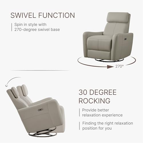 Power Leather Recliner Chair with USB Port Electric Swivel Rocker Nursery Glider Sofa for Living Room Bedroom, Terracotta Brown