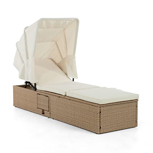 Muse & Lounge Co. Mobler Outdoor Patio Daybed with PE Wicker Rattan Frame, Gray