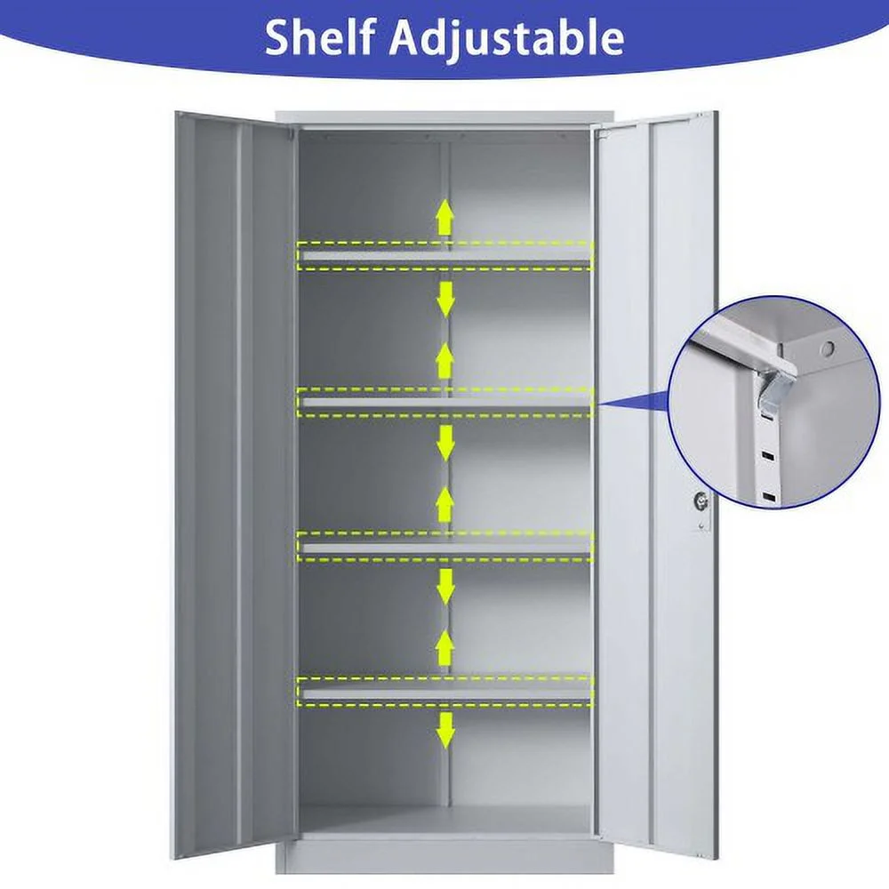 71"H Metal Garage Storage Cabinet, Black Tool Steel Locking Cabinet with Doors and 4 Shelves, Tall Cabinets for Garage Storage Systems Lockable File Cabinet for Home Office, Classroom/Pantry