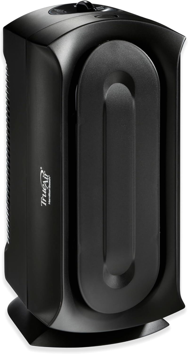 Hamilton Beach TrueAir Air Purifiers with Reusable 99% HEPA Grade Filter, 160 sq ft, Black and White
