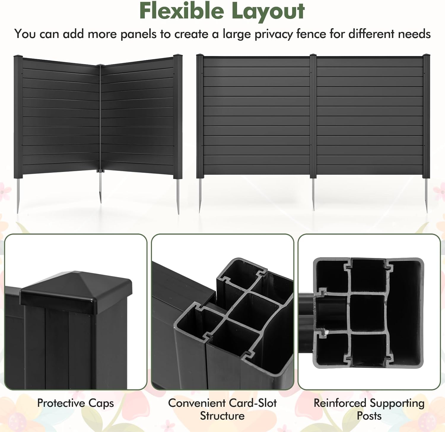 Giantex Air Conditioner Fence 2 Panels - 48''W x 48''H Outdoor Privacy Screen with Upgraded Metal Stakes, PVC Trash Can Enclosure, Decorative Garden Fences for Patio Lawn AC Unit Pool Pump, Black