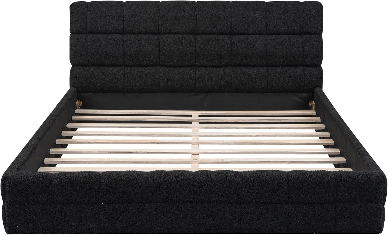 Queen Size Upholstered Platform Bed Frame, Black，Modern and Stylish Queen Bed Frame with Headboard, Perfect for Bedroom Furniture and Storage Solutions