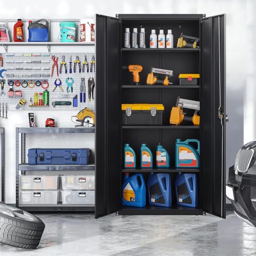 GREATMEET Metal Storage Cabinet with Locking Door and 4 Adjustable Shelves,70.8" H Lockable Steel Storage Cabinet for Home,Office,School Black