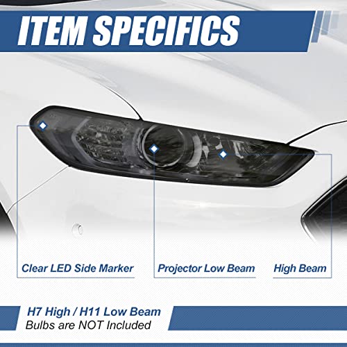 Auto Dynasty Factory Style Projector Headlight Lamps Compatible with Ford Fusion 13-16, Driver and Passenger Side, Black Housing Clear Corner