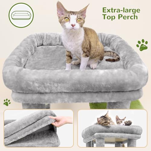 F61 Cat Tower for Indoor Cats, Heavy Duty Cat Trees for Large Cats Adult Big Cats Maine Coon Cat Tree Tower with Scratching Post, Extra Large Top Perch, Cat Condos, Light Grey, 61inch