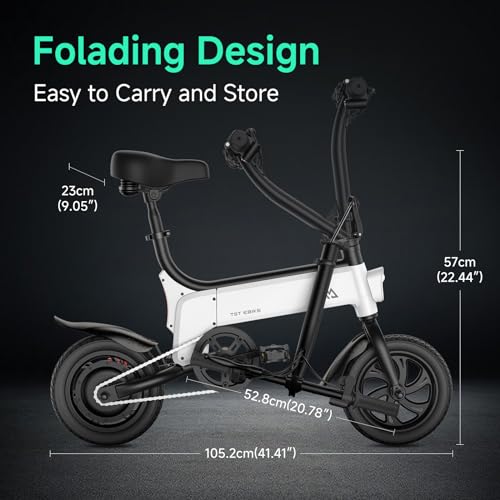 TST Folding Electric Bike, Electric Bicycle 450W Peak Motor, Ebike 16MPH,Up to 15 Miles, 12" Pneumatic Tires for Better Driving Experience, Adjustable Seat and Dual Fenders