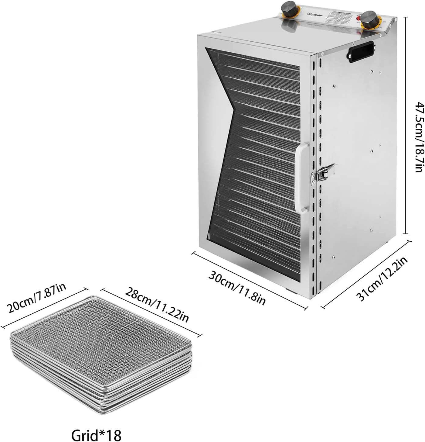 Food Dehydrator, Food Dryer with 18 Stainless Steel Trays, Food Dehydrator Machine with Adjustable Timer and Temperature Control for Fruit MeatBeef Jerky Herbs, Vegetable Dryer
