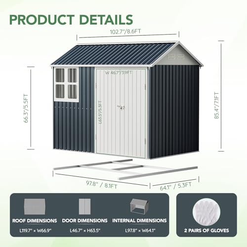 10X12X7.5 FT Outdoor Steel Storage Shed with Lockable Doors, 2 Windows, Transparent Roof Panels (Wood Panels & Frame Floor Not Included), Ideal for Patio Storage,Garbage Can, Chicken Coop，Brown