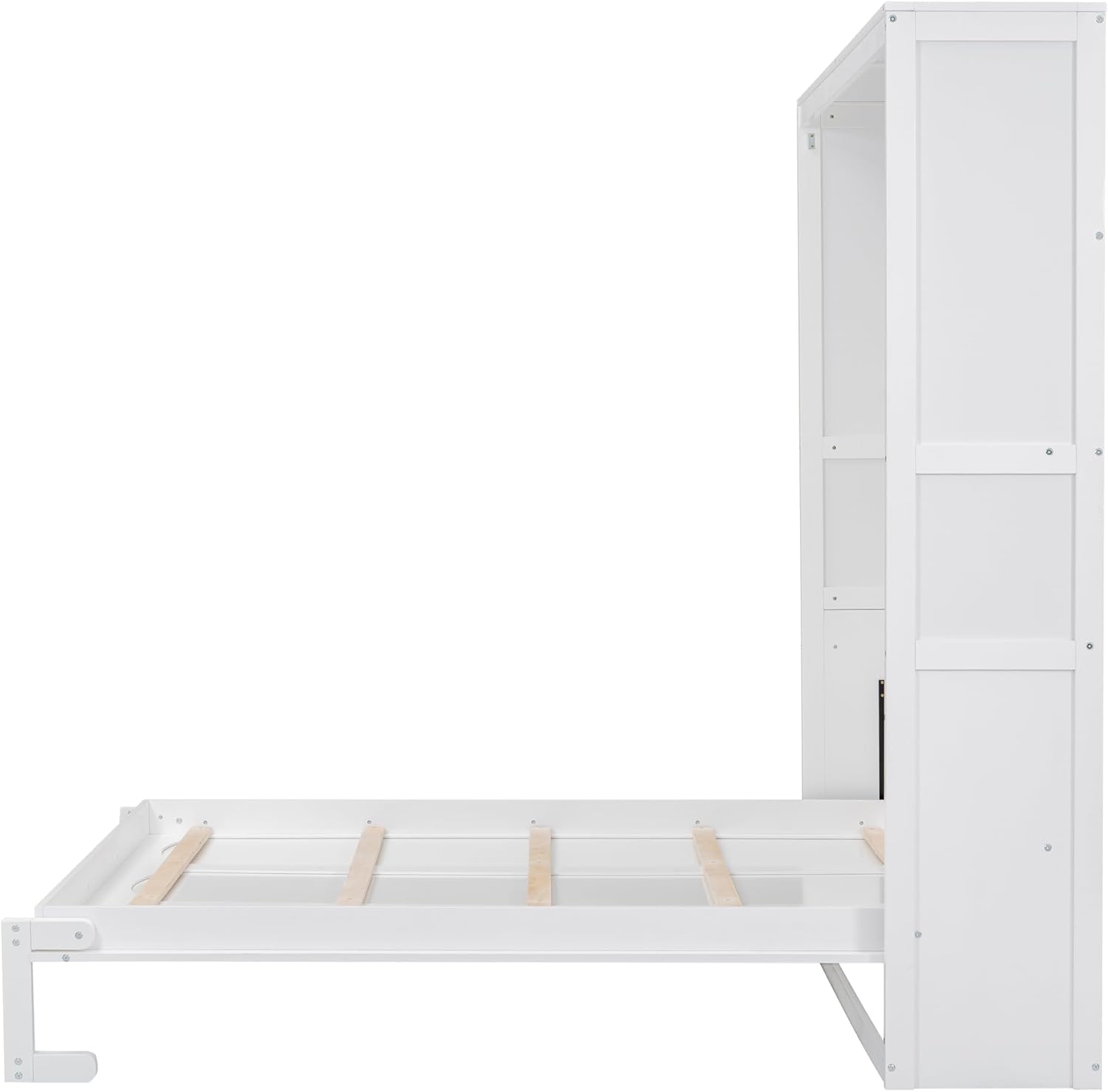 Multi-Functional Night & Day Furniture Murphy Cabinet Bed, Queen Size Murphy Bed Wall Bed with Shelves, Mobile Cabinet Bed Murphy Chest Bed, Space-Saving Folding Murphy Bed(White)