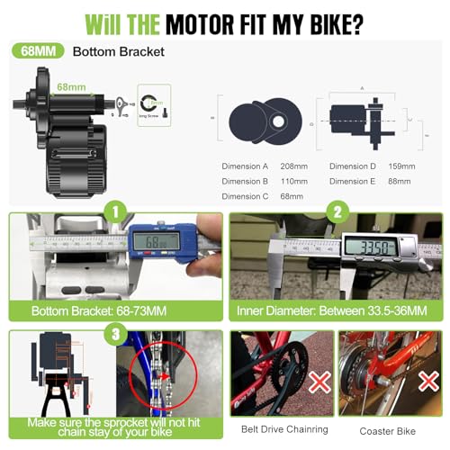 BAFANG Mid Drive Kit:1000W 750W 500W Ebike Motor Kits with Battery(Optional),Bafang BBS02B HD Mid Drive Ebike Conversion Kit with LCD Display&Ebike Battery for BB 68-73MM/85-105MM/105-125MM E-Bike