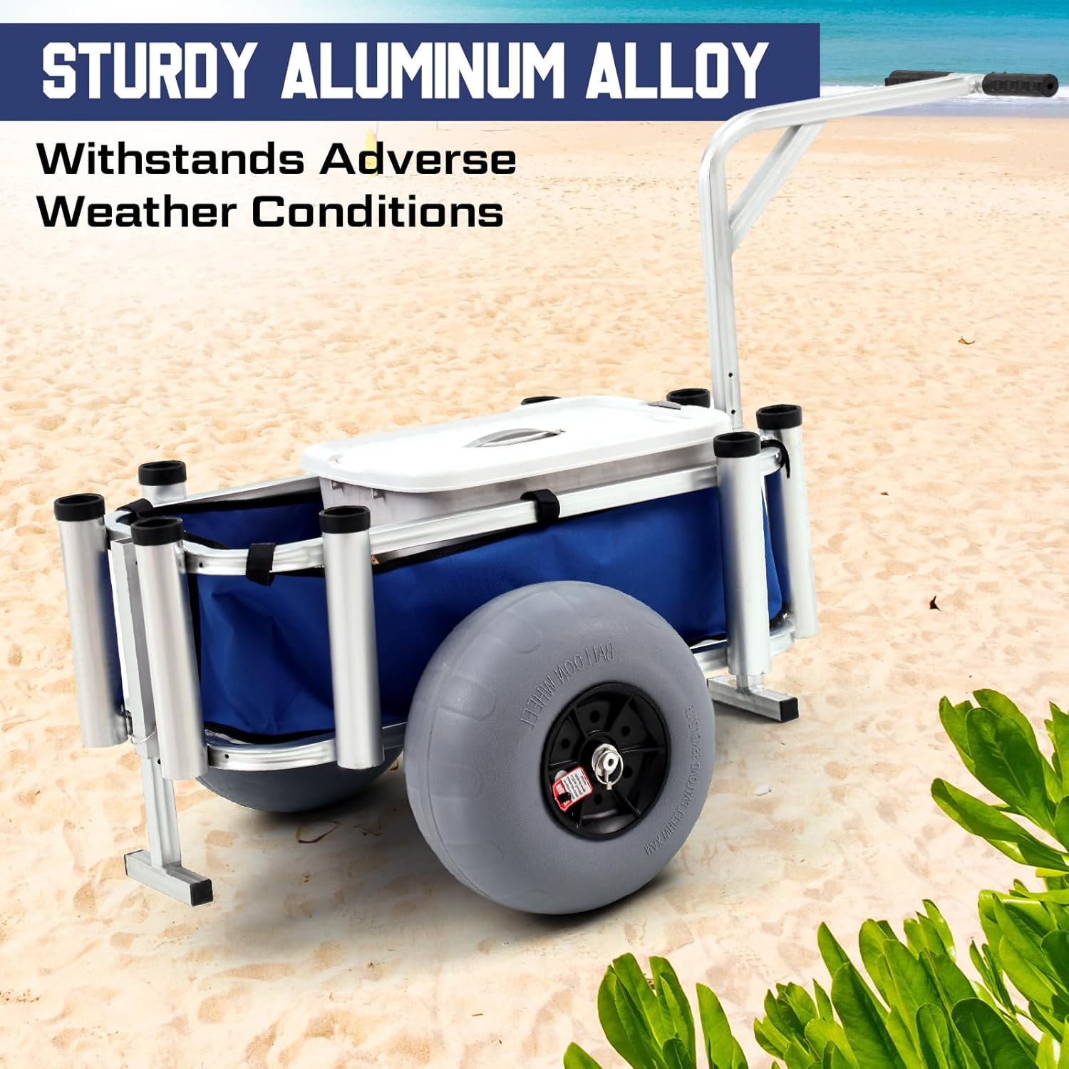 Beach Fishing Cart Balloon Wheels Balloon Tire Surf Outdoor Heavy Duty Aluminum Fishing Rolling Wheel Wagon Beach Cart with Large Wheels for Fishing Camping 32 x 14 Basket Anti Corrosion