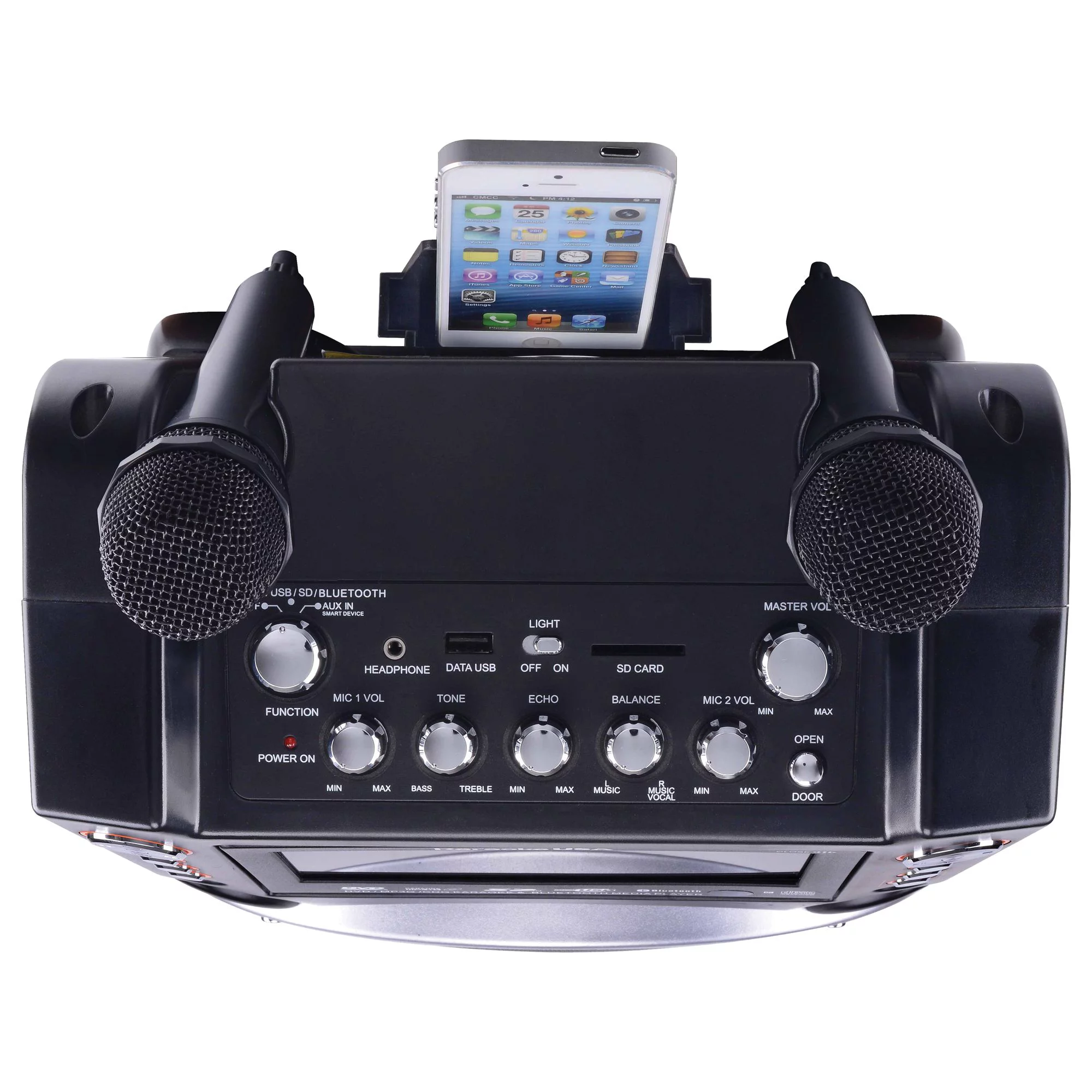 Karaoke USA DVD/CD+G/MP3+G Bluetooth 35-Watt Karaoke System with 7" TFT Digital Color Screen, LED Lights, HDMI Output and 2 Microphones, GF946