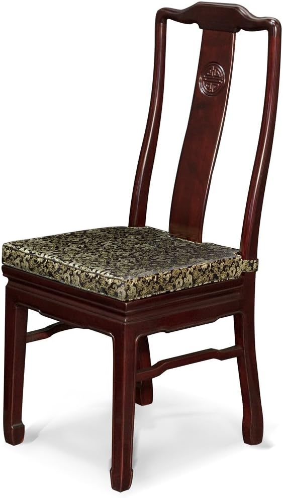 ChinaFurnitureOnline Rosewood Asian Dining Table 8 Chairs, 60 Inch Round Longevity Dark Cherry