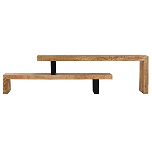 TV Stand Solid Mango Wood,MidCentury Modern Wooden TV Stand with Adjustable Length and Wrought Iron Legs, 45.3" L x 18" W x 15.7" H TV & Media Furniture